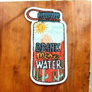 Drink More Water Bottle Hike Desert Cactus Iron On Patch Decal Embroidery